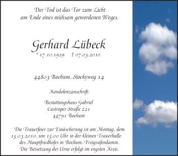 Traueranzeige von Gerhard Lübeck von Tageszeitung