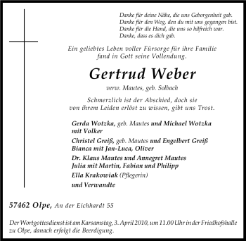 Traueranzeige von Gertrud Weber von Tageszeitung