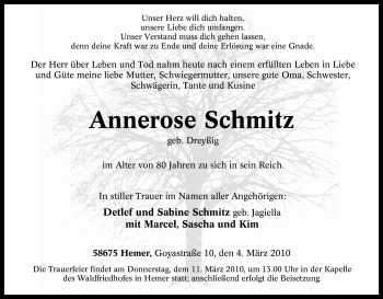 Traueranzeige von Annerose Schmitz von Tageszeitung