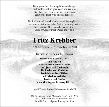 Traueranzeige von Fritz Krebber von Tageszeitung