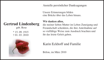 Traueranzeige von Gertrud Lindenberg von Tageszeitung