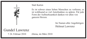 Traueranzeige von Gundel Lawrenz von Tageszeitung
