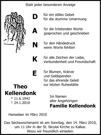 Traueranzeige von Theo Kellendonk von Tageszeitung