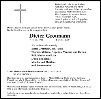 Traueranzeige von Dieter Grotmann von Tageszeitung