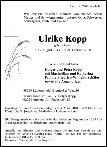 Traueranzeige von Ulrike Kopp von Tageszeitung