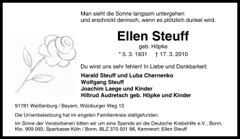 Traueranzeige von Ellen Steuff von Tageszeitung