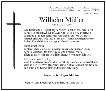 Traueranzeige von Wilhelm Müller von Tageszeitung