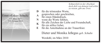Traueranzeige von Ernst Schulte von Tageszeitung