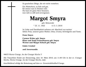 Traueranzeige von Margot Smyra von Tageszeitung
