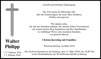 Traueranzeige von Walter Philipp von Tageszeitung
