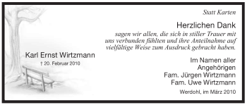Traueranzeige von Karl Ernst Wirtzmann von Tageszeitung