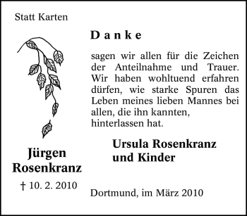 Traueranzeige von Jürgen Rosenkranz von Tageszeitung