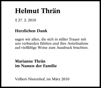 Traueranzeige von Helmut Thrän von Tageszeitung