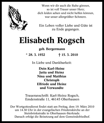 Traueranzeige von Elisabeth Rogsch von Tageszeitung