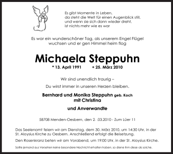 Traueranzeige von Michaela Steppuhn von Tageszeitung