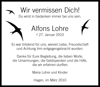 Traueranzeige von Alfons Lohre von Tageszeitung