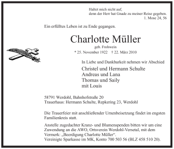 Traueranzeige von Charlotte Müller von Tageszeitung