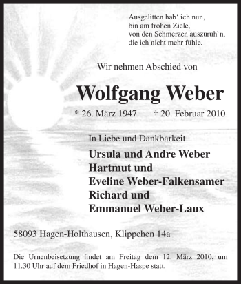 Traueranzeige von Wolfgang Weber von Tageszeitung