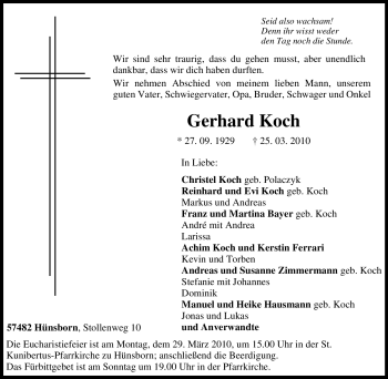 Traueranzeige von Gerhard Koch von Tageszeitung