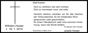 Traueranzeige von Wilhelm Hoster von Tageszeitung