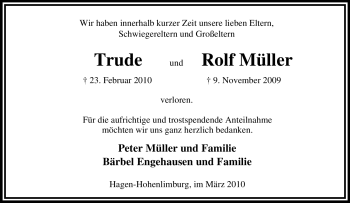 Traueranzeige von Rolf Müller von Tageszeitung