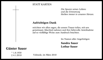 Traueranzeige von Günter Sauer von Tageszeitung