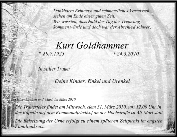 Traueranzeige von Kurt Goldhammer von Tageszeitung