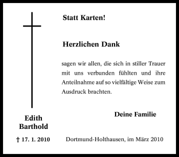 Traueranzeige von Edith Barthold von Tageszeitung