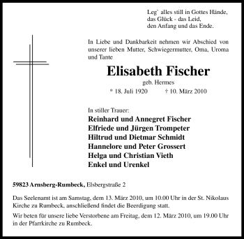 Traueranzeige von Elisabeth Fischer von Tageszeitung