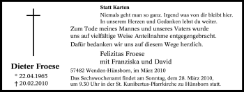 Traueranzeige von Dieter Froese von Tageszeitung