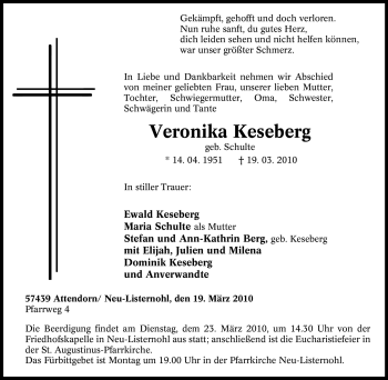 Traueranzeige von Veronika Keseberg von Tageszeitung