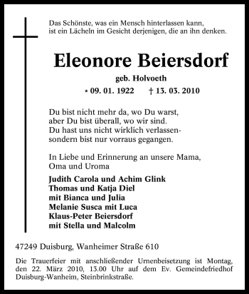 Traueranzeige von Eleonore Beiersdorf von Tageszeitung