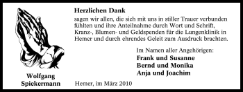 Traueranzeige von Wolfgang Spiekermann von Tageszeitung