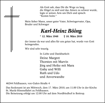 Traueranzeige von Karl-Heinz Böing von Tageszeitung