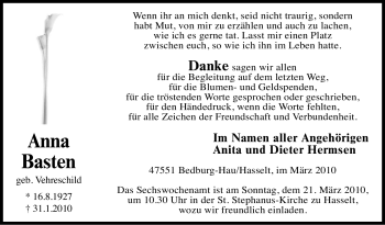 Traueranzeige von Anna Basten von Tageszeitung
