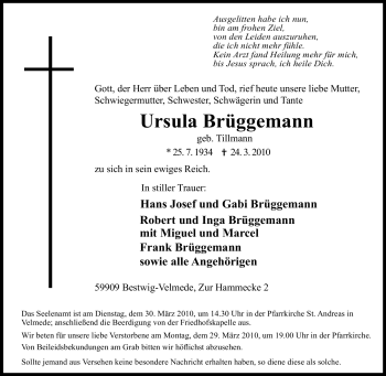 Traueranzeige von Ursula Brüggemann von Tageszeitung