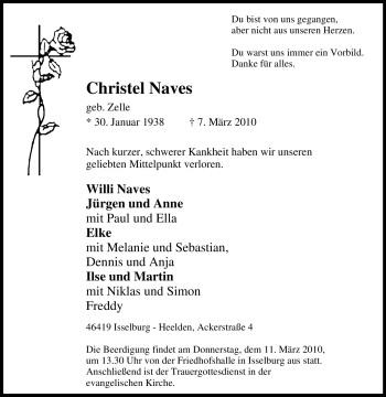 Traueranzeige von Christel Naves von Tageszeitung