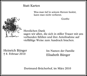 Traueranzeige von Heinrich Bünger von Tageszeitung