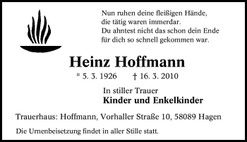 Traueranzeige von Heinz Hoffmann von Tageszeitung