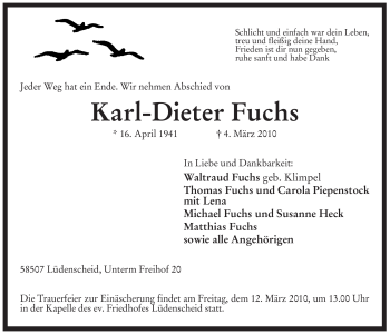 Traueranzeige von Karl-Dieter Fuchs von Tageszeitung