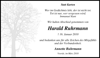 Traueranzeige von Harald Ruhrmann von Tageszeitung