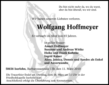 Traueranzeige von Wolfgang Hoffmeyer von Tageszeitung