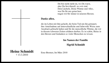 Traueranzeige von Heinz Schmidt von Tageszeitung