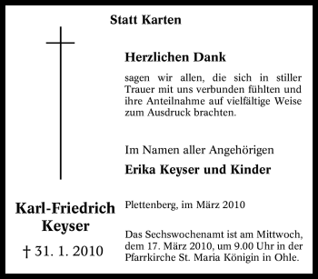 Traueranzeige von Karl-Friedrich Keyser von Tageszeitung