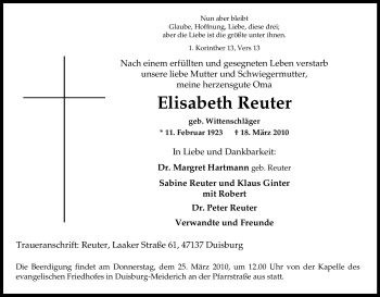 Traueranzeige von Elisabeth Reuter von Tageszeitung