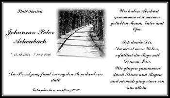 Traueranzeige von Johannes-Peter Achenbach von Tageszeitung
