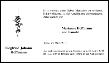 Traueranzeige von Siegfried Johann Hoffmann von Tageszeitung