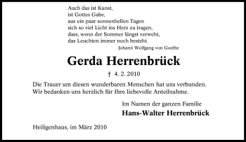 Traueranzeige von Gerda Herrenbrück von Tageszeitung