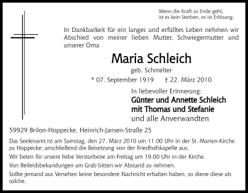 Traueranzeige von Maria Schleich von Tageszeitung