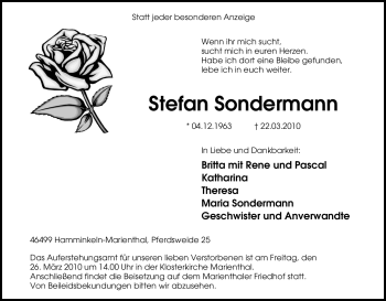 Traueranzeige von Stefan Sondermann von Tageszeitung